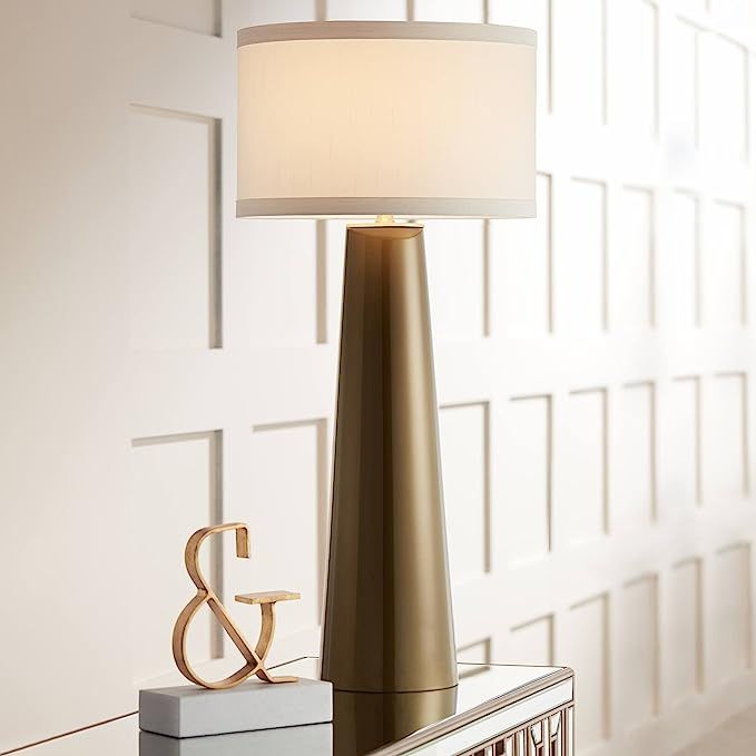 Possini Euro Design Karen Modern Table Lamp 36" Tall Dark Gold Tapered Glass Column Off White Fab... | Amazon (US)