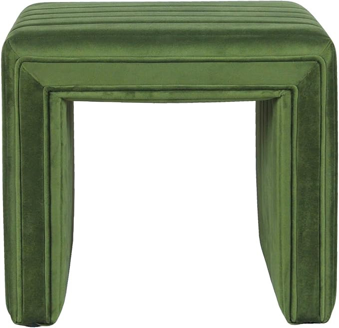 HomePop Modern Channel Tufted Velvet Ottoman Home Décor|Ottoman for Living Room & Bedroom - Gree... | Amazon (US)