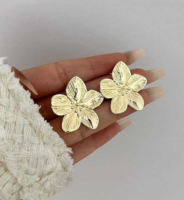 Big Gold Flower Statement Earrings for Women Trendy, Chunky Unique Leaf Floral Drop Earrings, Lar... | Amazon (US)