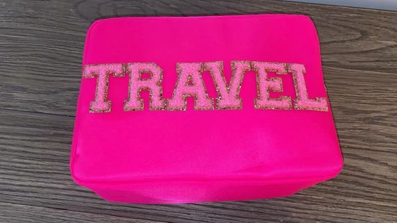 Personalized makeup travel pouch with Letter patch cosmetic | Etsy | Etsy (US)