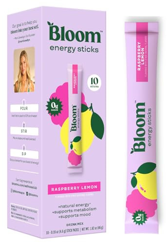 Bloom Nutrition Energy Drink Powder Packets, Sugar Free Energy Drink Mix with L-Theanine, B Vitamins & Natural Caffeine, On the Go Powder Sticks for Natural Energy, 10 Calories (10 Pouches (Pack of 1), Raspberry Lemonade) | Amazon (US)
