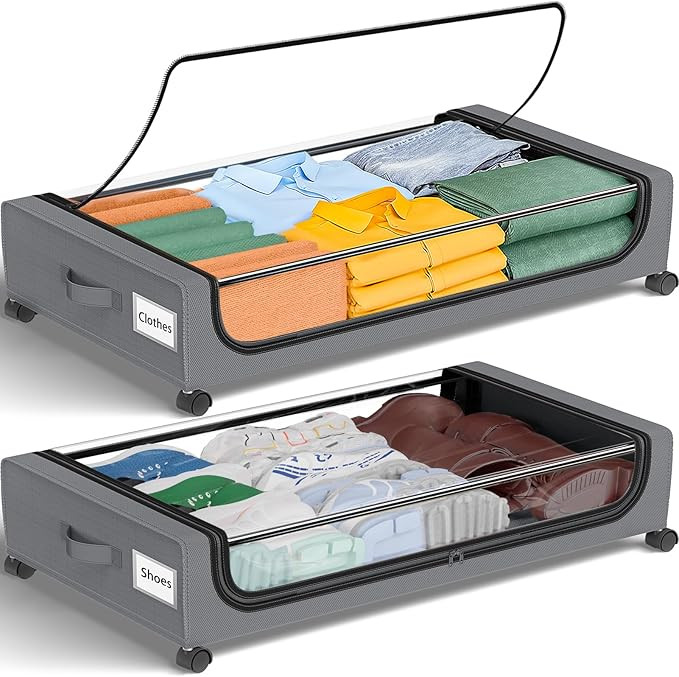 GoMaihe Under Bed Storage with Wheels 48L Grey 2-Pack | Amazon (US)