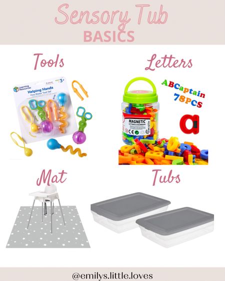 Sensory tub basics, kid activities. Toys for kids. Splat mat. Sensory toys, storage tubs, learning toys

#LTKbaby #LTKkids
