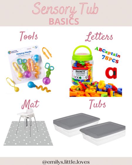 Sensory tub basics, kid activities. Toys for kids. Splat mat. Sensory toys, storage tubs, learning toys

#LTKbaby #LTKkids