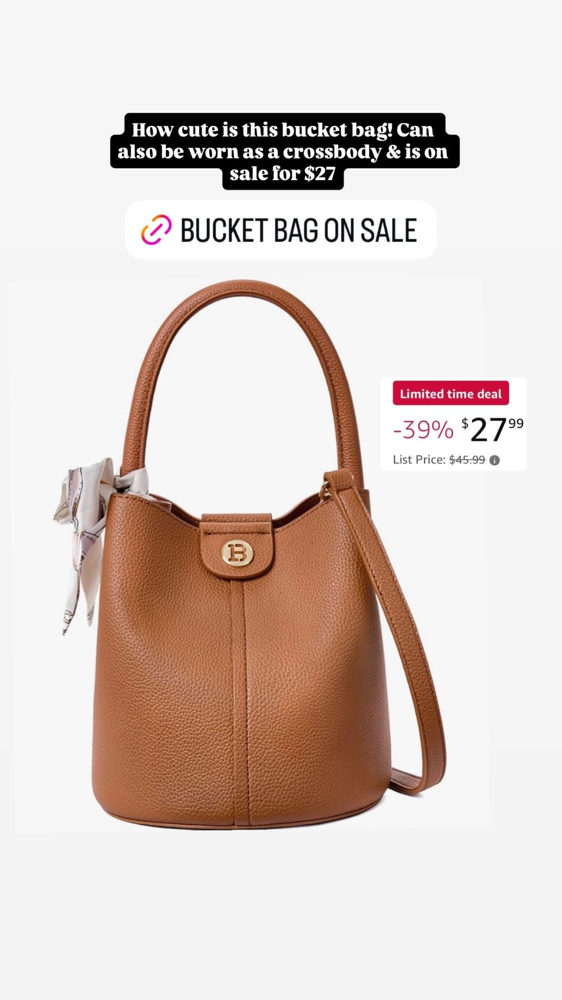 How cute is this bucket bag! Can also be worn as a crossbody & is on sale for $27