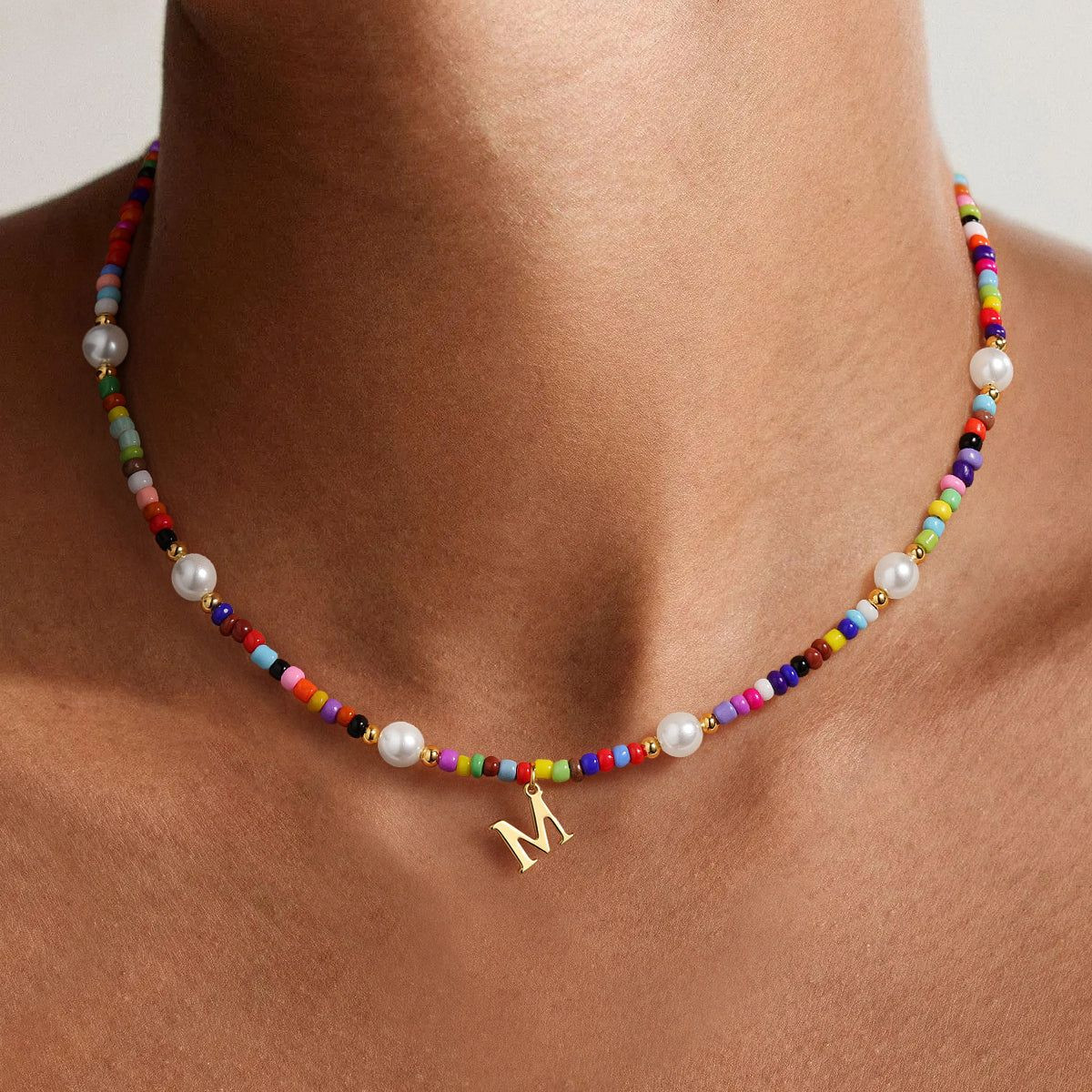 Turandoss Colorful Beaded Necklace for Women Girls, Dainty Gold Initial Pearl Bead Choker Necklac... | Target