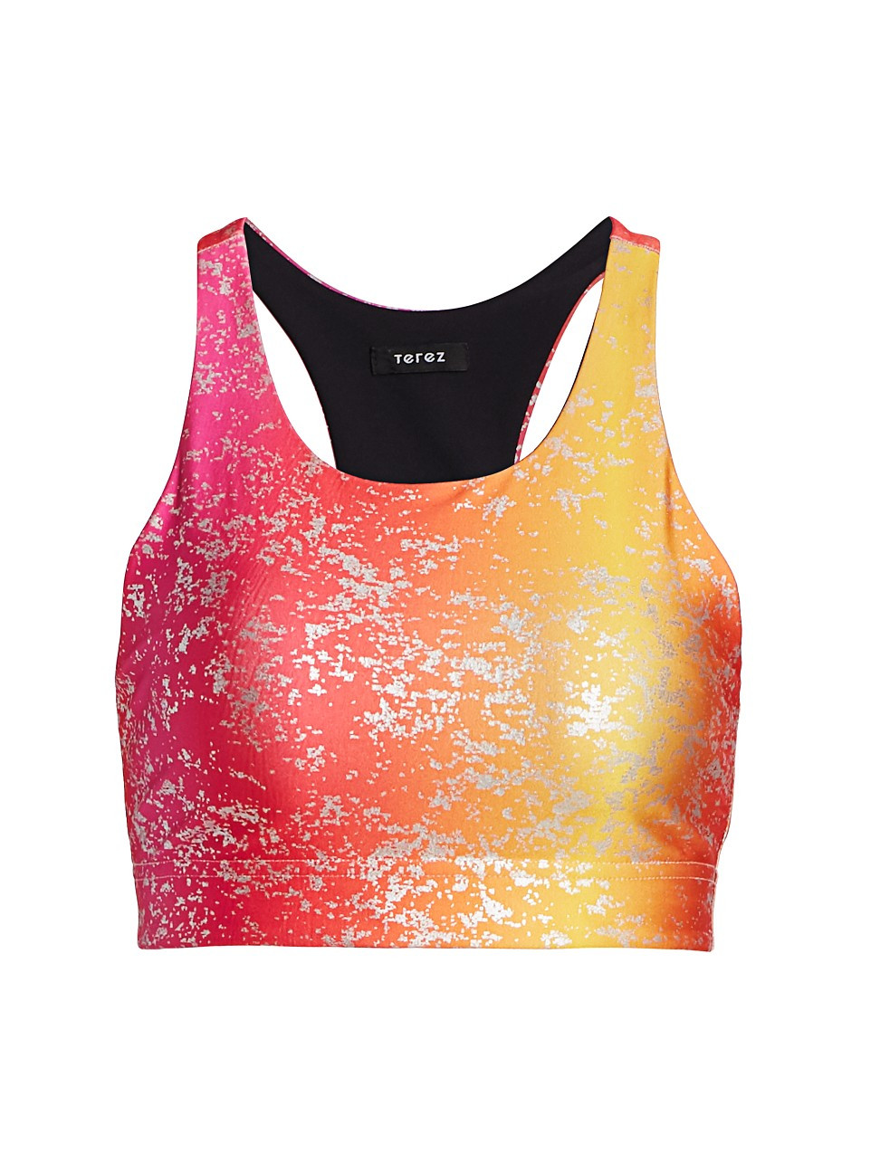 Terez Women's Balayage Foil Sports Bra - Silver Foil Dusting Over Neon Haze - Size Large | Saks Fifth Avenue