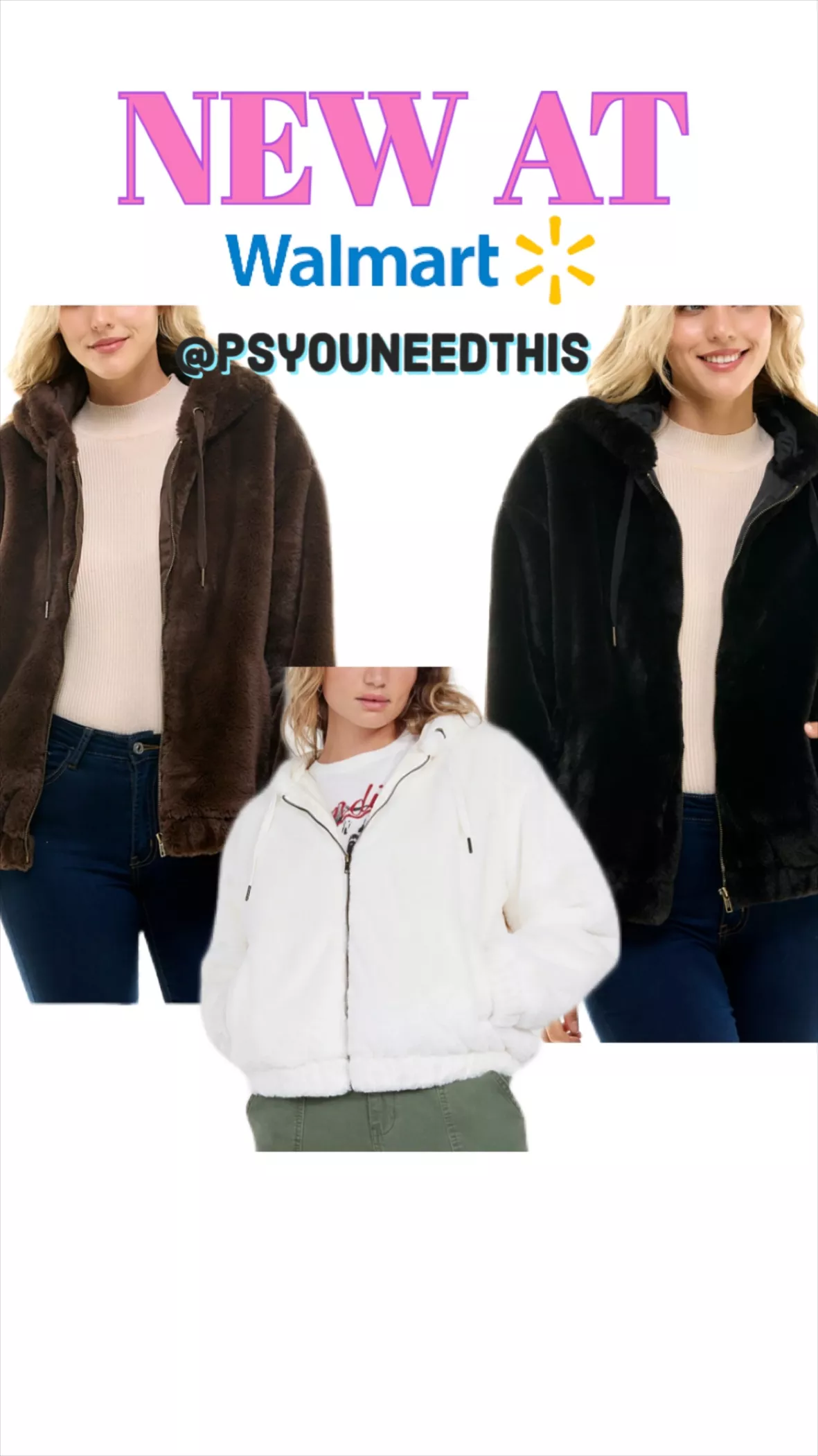 Time and Tru Women's Faux Fur Zip Up Hoodie, Sizes XS-3X 