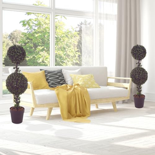 Set of 2 Topiary Trees - 36-Inch Double Ball Podocarpus Fake Plants - Realistic Indoor or Outdoor Potted Faux Plants for Home Decor by Pure Garden | Amazon (US)
