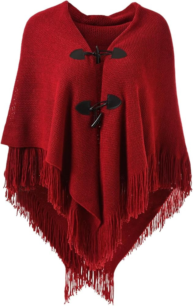 Ferand Women’s Loose Fitting Poncho Cape Shawl with Stylish Horn Buttons, V Neckline and V Hem | Amazon (US)
