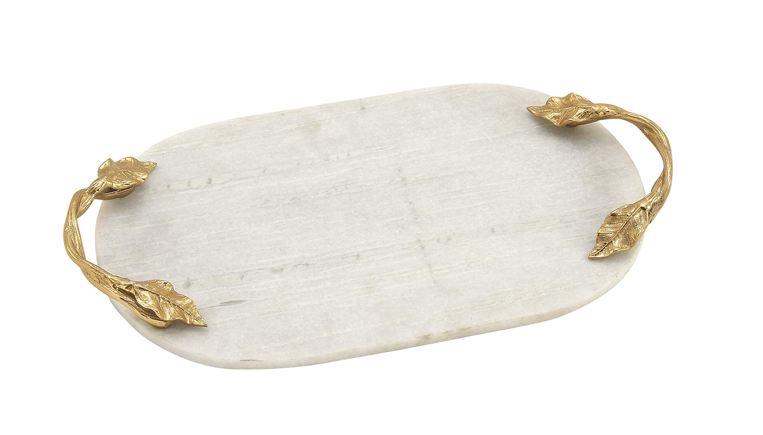 Deco 79 Marble Oval Tray with Gold Twisted Leaf Handles, 20" x 10" x 2", White | Amazon (US)