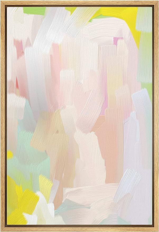 MUDECOR Framed Canvas Print Wall Art Pastel Pink, Yellow & Green Paint Strokes Abstract Shapes Wa... | Amazon (US)