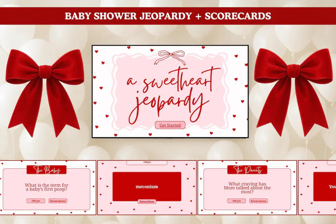 Little Sweetheart Baby Shower Jeopardy | Valentine's Day Downloadable Canva Template & Scorecards... | Etsy (US)