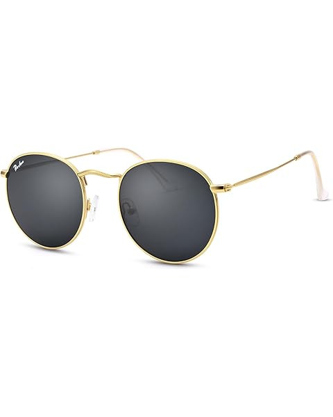 Amazon.com: Ray-Ban Unisex RB3447 Round Metal Round Sunglasses, Gold/Black Polarized, 50 mm : Spo... | Amazon (US)