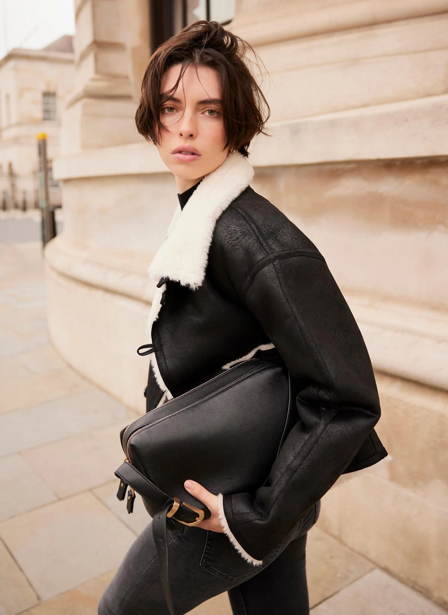 Black Reversible Aviator Jacket | Mint Velvet