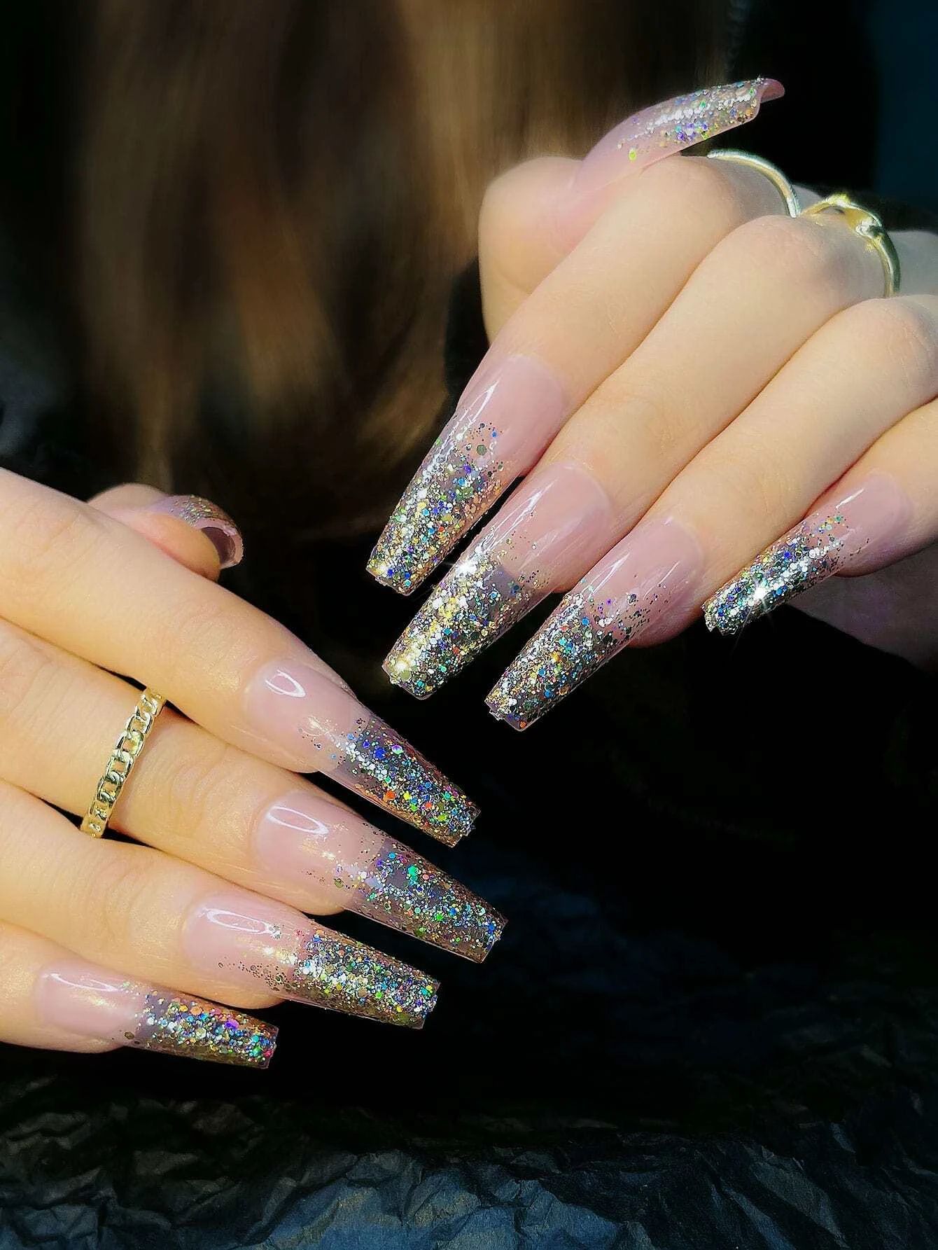 27pcs Glitter Fake Nail Set | SHEIN