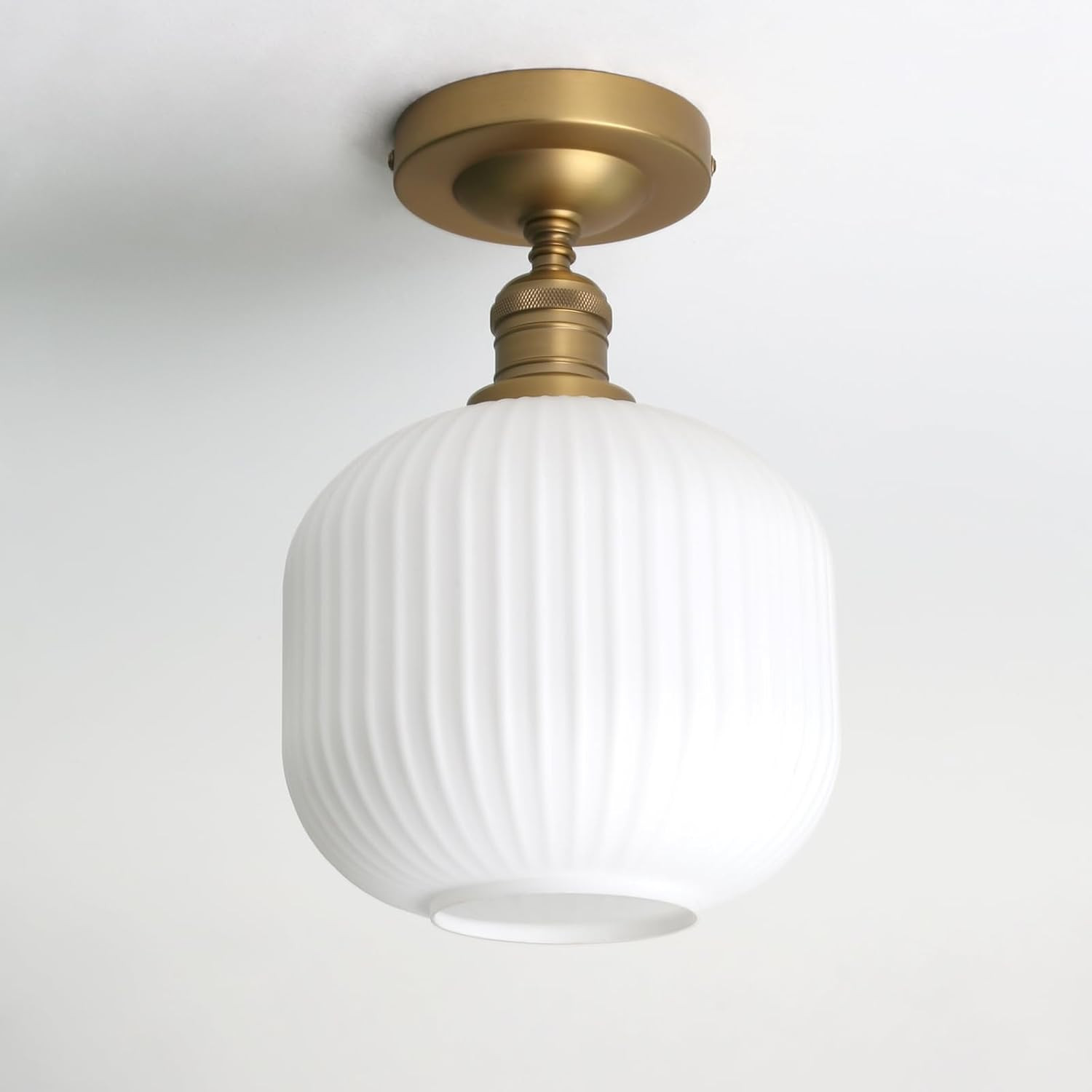 Pathson Vintage Flush Mounted Ceiling Light with Milk White Glass, Brushed Brass Modern Ceiling L... | Amazon (US)