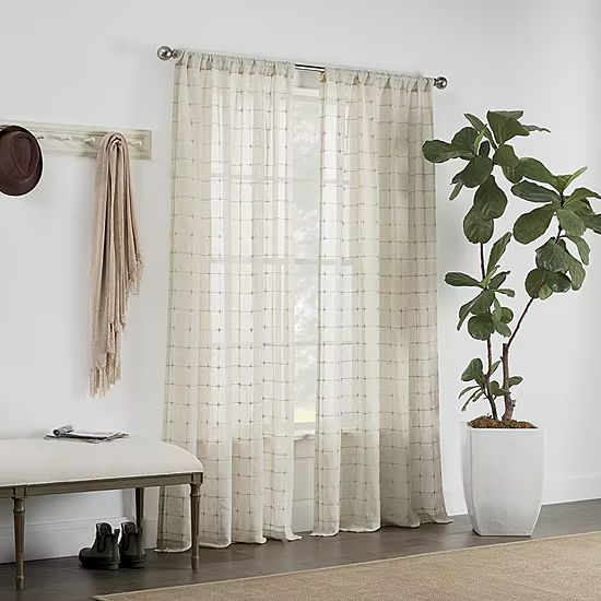 Linden Street Sycamore Embroidered Sheer Rod Pocket Curtain Panel | JCPenney