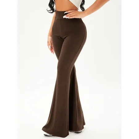 Coffee Brown Women s Solid Rib Knit Flare Leg Pants 2022 Elegant L(8/10) S046E | Walmart (US)