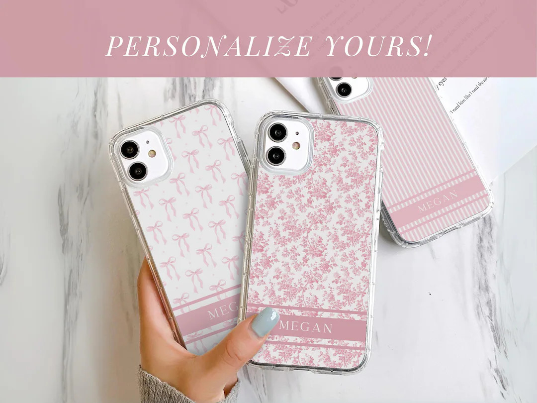 Personalized Coquette iPhone Case Pink Bow Phone Case With Name Floral Magsafe Phone Case French ... | Etsy (US)
