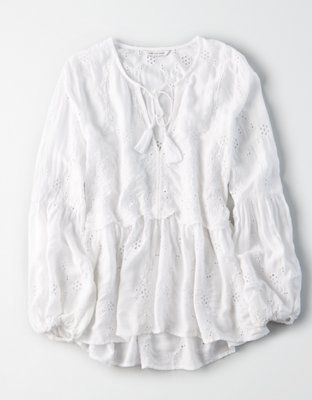 AE Long Sleeve Eyelet Tunic | American Eagle Outfitters (US & CA)