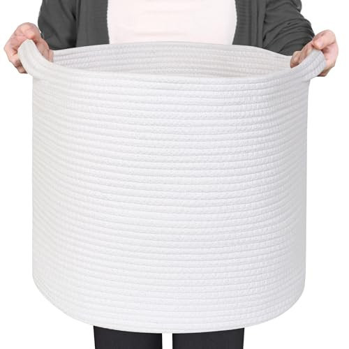 MEGASKET Large White Storage Basket, 16" x 14" Cotton Rope Baskets for Storage, Blanket Storae Living Room, Nursery Woven Laundry Basket, Dog Kids Toy Box Organizer, Round Floor Shoe Towel Bin | Amazon (US)
