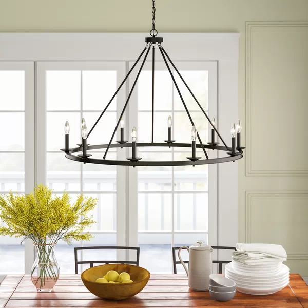 Poynor 10 - Light Candle Style Wagon Wheel Chandelier | Wayfair North America