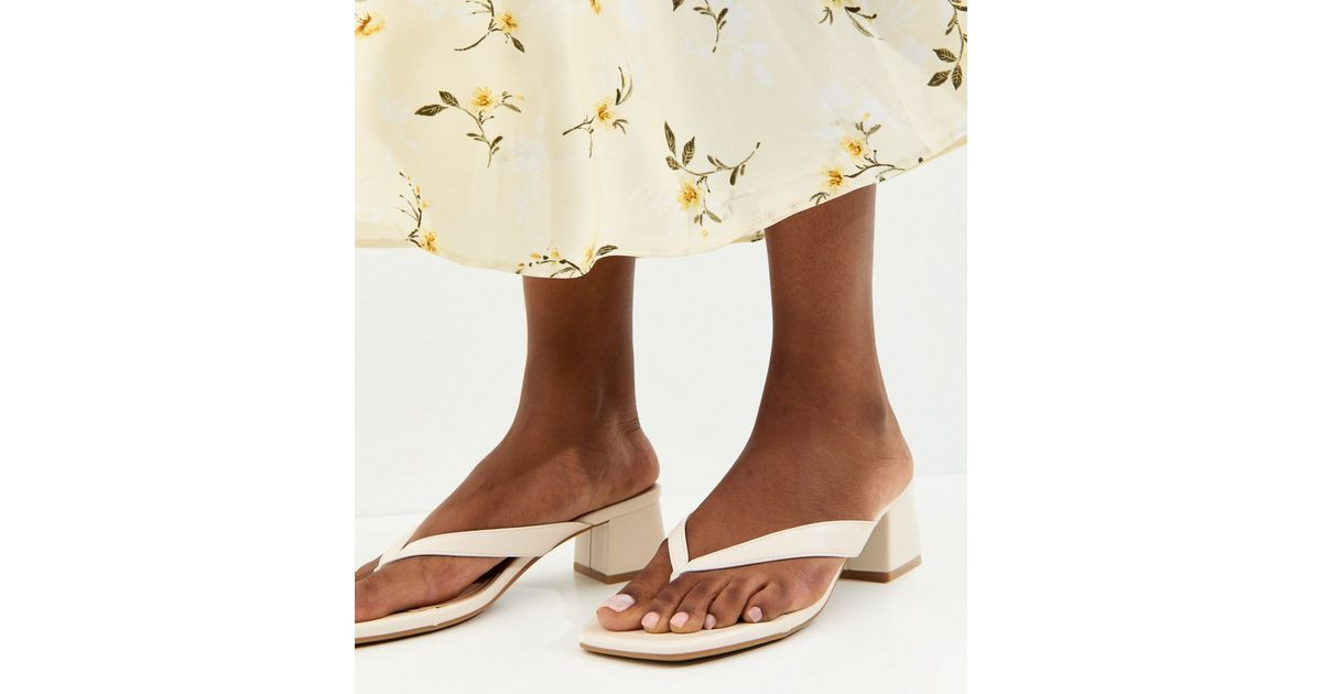 Women's Off White Faux Leather Toe Post Block Heel Sandals Vegan New Look | New Look (UK)