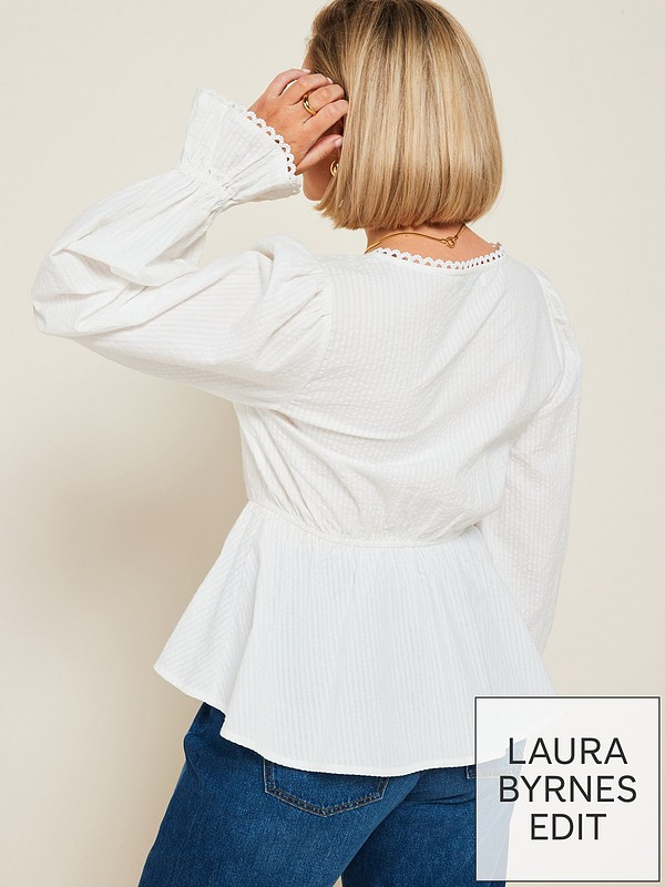 X Laura Byrnes Seersucker Button Through Blouse - White | Very (UK)