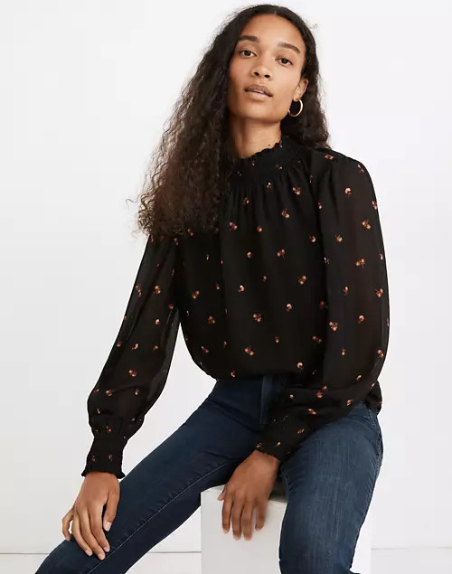 (Re)sourced Georgette Smocked Mockneck Top in Amie Floral | Madewell