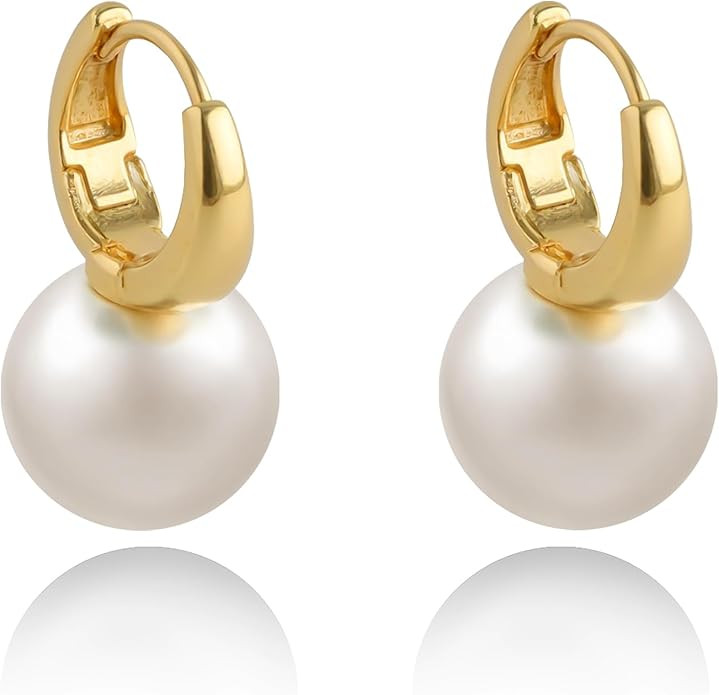 Pearl Earrings for Women Dainty 18K Gold Plated 925 Sterling Silver Drop Earrings Pearl Dangle Hu... | Amazon (US)