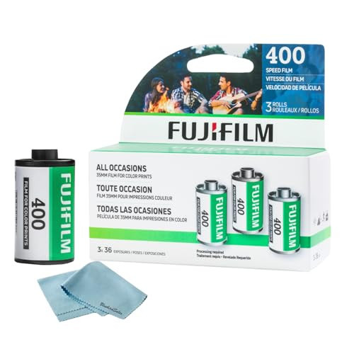 FUJIFILM 400 Color Negative Film (35mm Roll Film, 36 Exposures, 3-Rolls) + BluebirdSales Microfiber Cleaning Cloth | Amazon (US)