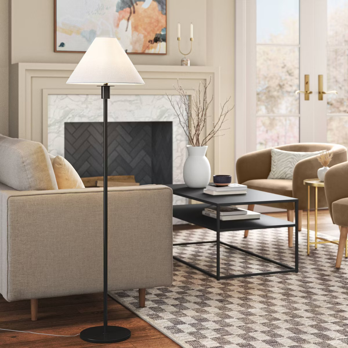 Stick Floor Lamp with Tapered Shade Black - Threshold™ | Target