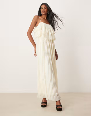 Vila pleated ruffle layer cami maxi dress in birch cream | ASOS (Global)