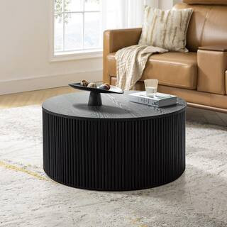Deliat Modern 35.5 in. Black Wood Storage Round Coffee Table | The Home Depot