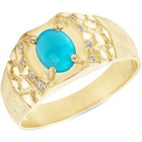 Genuine Turquoise & Diamond Gold Ring, Vintage Style Ring With Turquoise, Blue Women's, Wide Band Solid | Etsy (US)