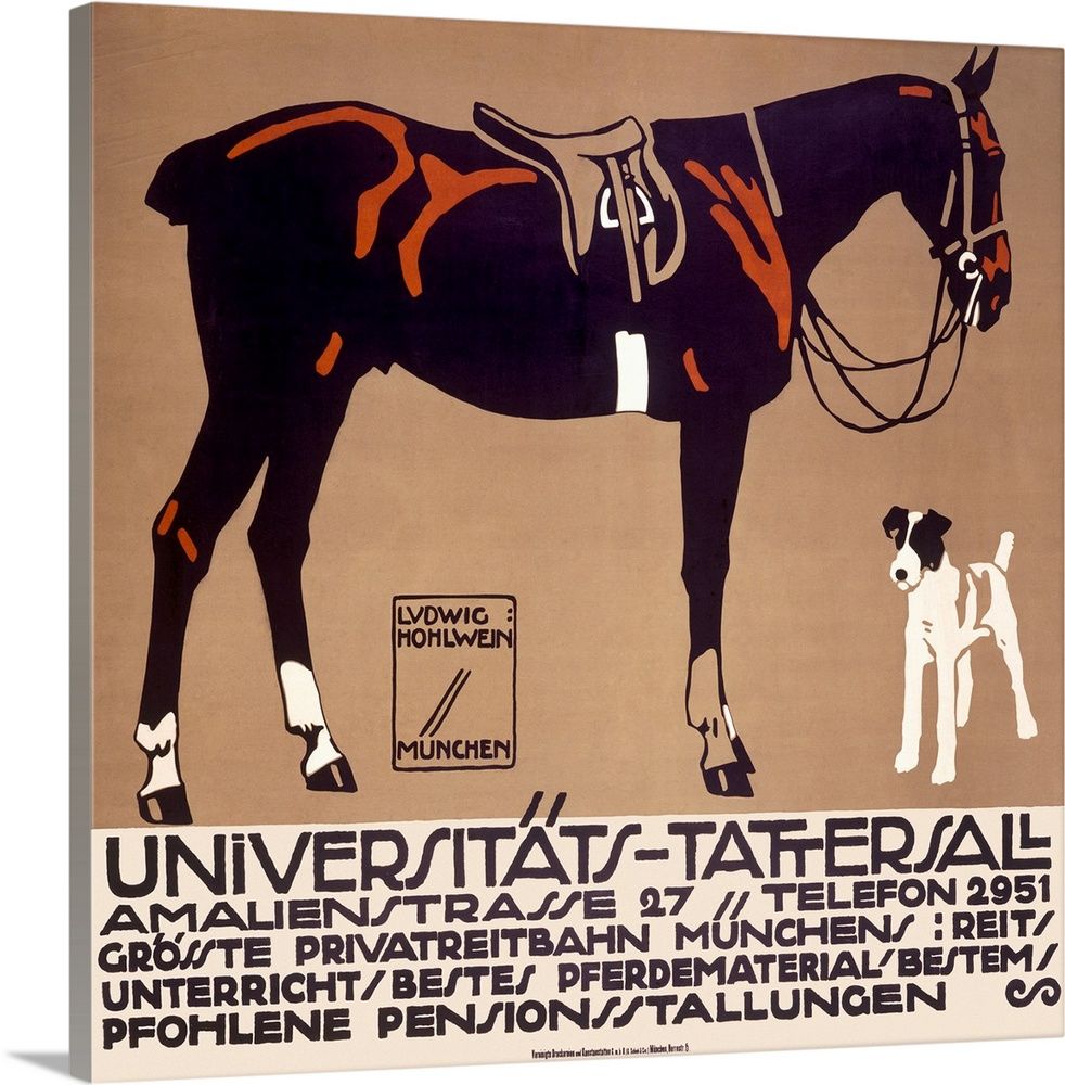 Horse and Fox Terrier, Universitats Tattersall, Vintage Poster, by Ludwig Hohlwein | Great Big Canvas - Dynamic