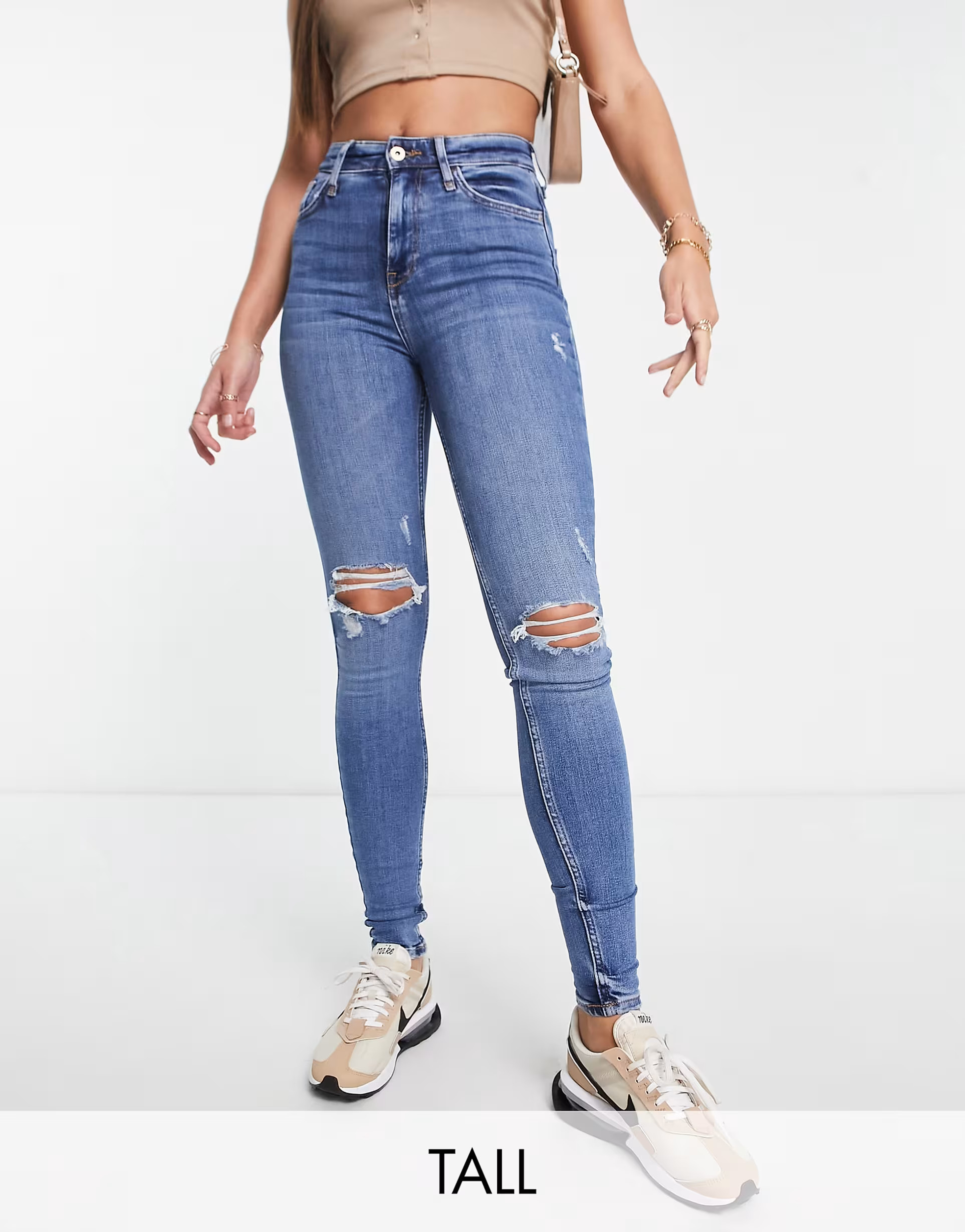 River Island Tall – Skinny-Jeans in Blau mit hohem Bund | ASOS (Global)