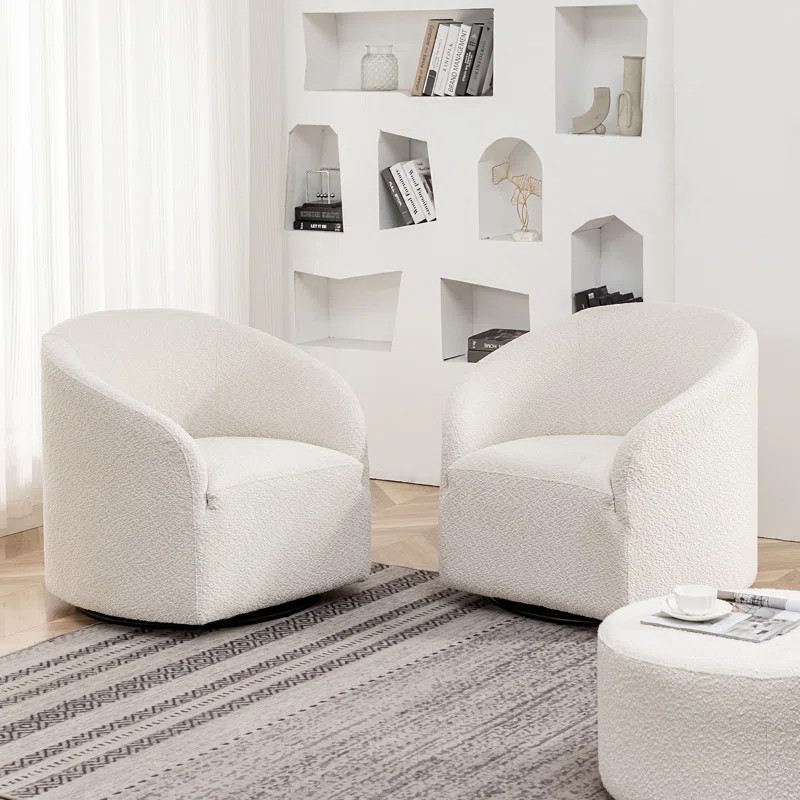 Manouch 32" Wide Boucle Upholstered Swivel Barrel Chair | Wayfair North America