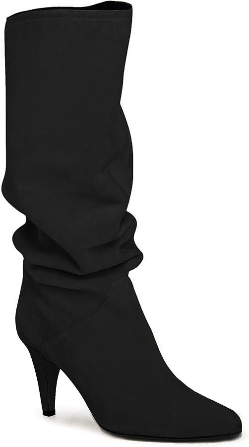 Coutgo Womens Slouchy Knee High Boots Wide Calf Kitten Heel Pointed Toe Pull On Long Boots Winter... | Amazon (US)