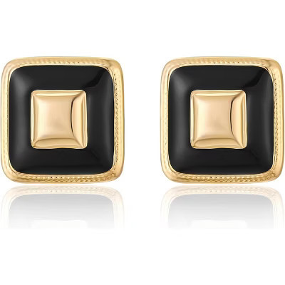 Square Black Flower Studs with Red Accents Square - Black One Size | Target