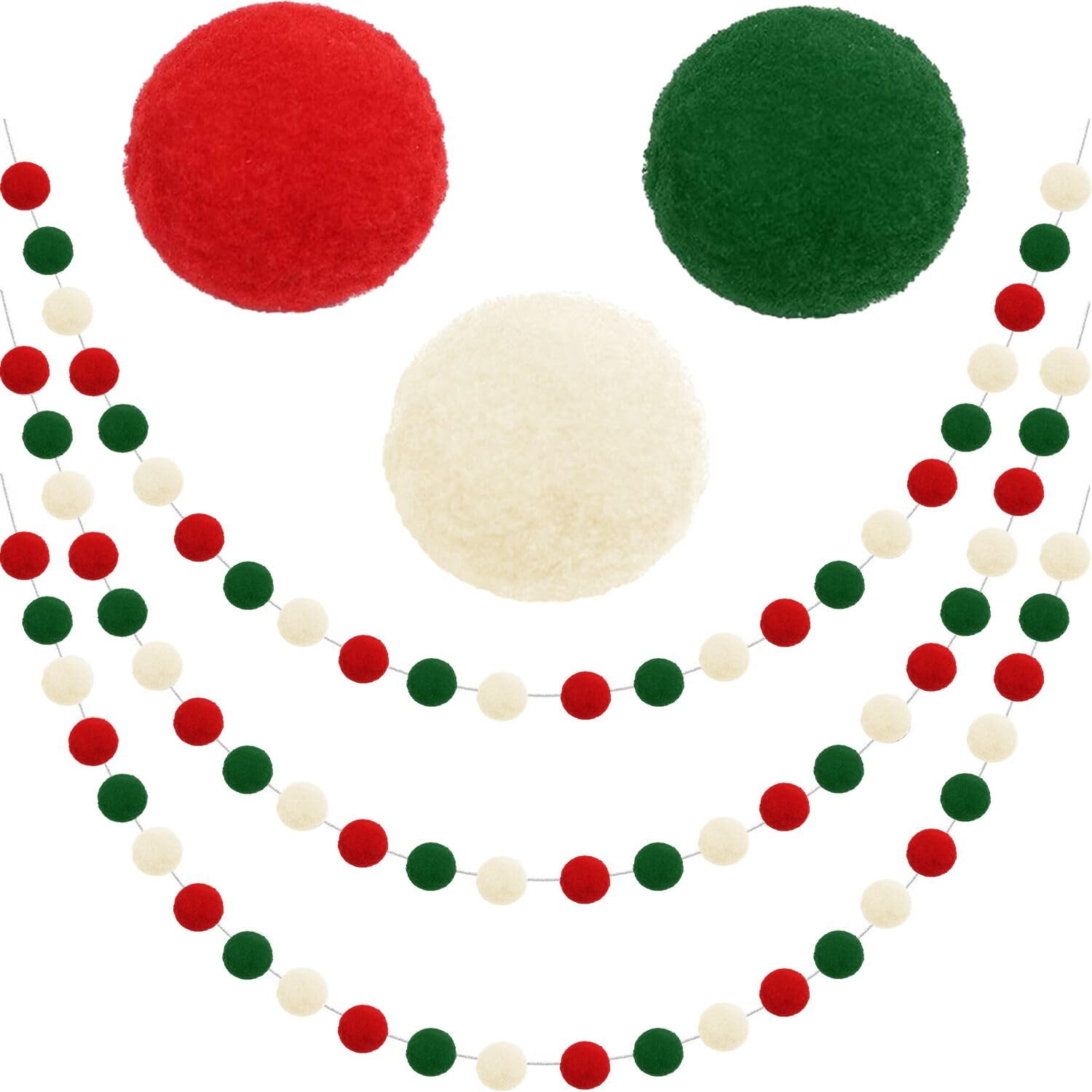 Jishi Christmas Pom Pom Garland Christmas Decorations for Tree Indoor Home Room Decor 3pk Cute Ha... | Amazon (US)