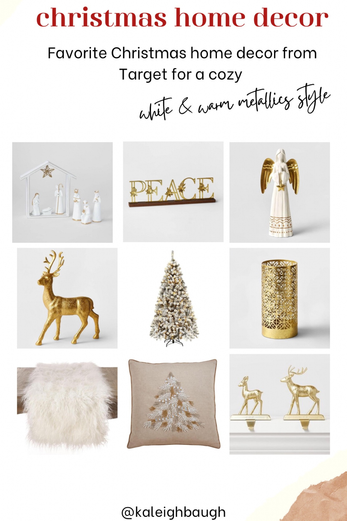 Favorite Christmas home decor from Target for a cozy White & Warm Metallics style! 

Christmas decor, nativity scene, reindeer, Christmas tree, holiday home decor, Christmas decorations, cozy home, garland, target style, white and gold Christmas, white and warm Christmas, bright and cheerful 

#LTKSeasonal #LTKHoliday #LTKhome