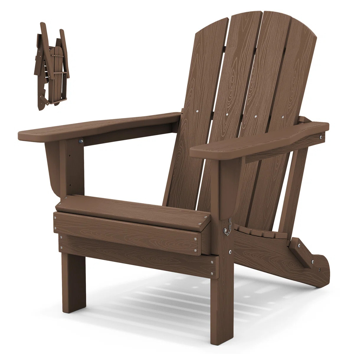 Outdoor HDPE Folding Adirondack Chair , Weather-Resistant Wood-Grain Lounge Chair | Wayfair North America