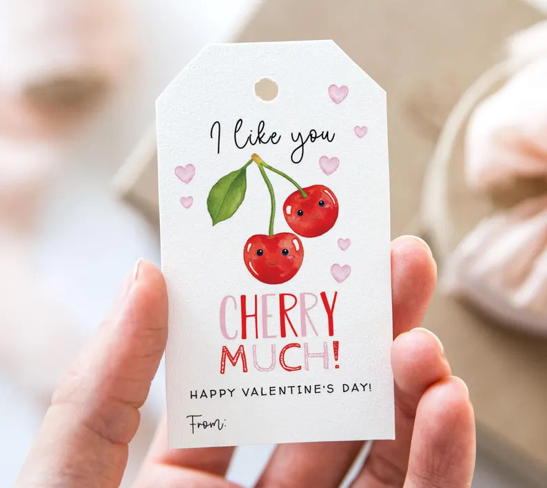 Valentine I Like You Cherry Much Tag, Printable Happy Valentine's Day Favor Tags, Cherry Fruit Va... | Etsy (US)