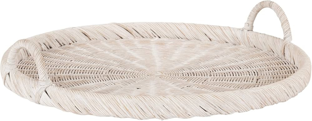 Kate and Laurel Cormont Modern Round Woven Rattan Tray with Handles, 23 Inch Diameter, Whitewash ... | Amazon (US)