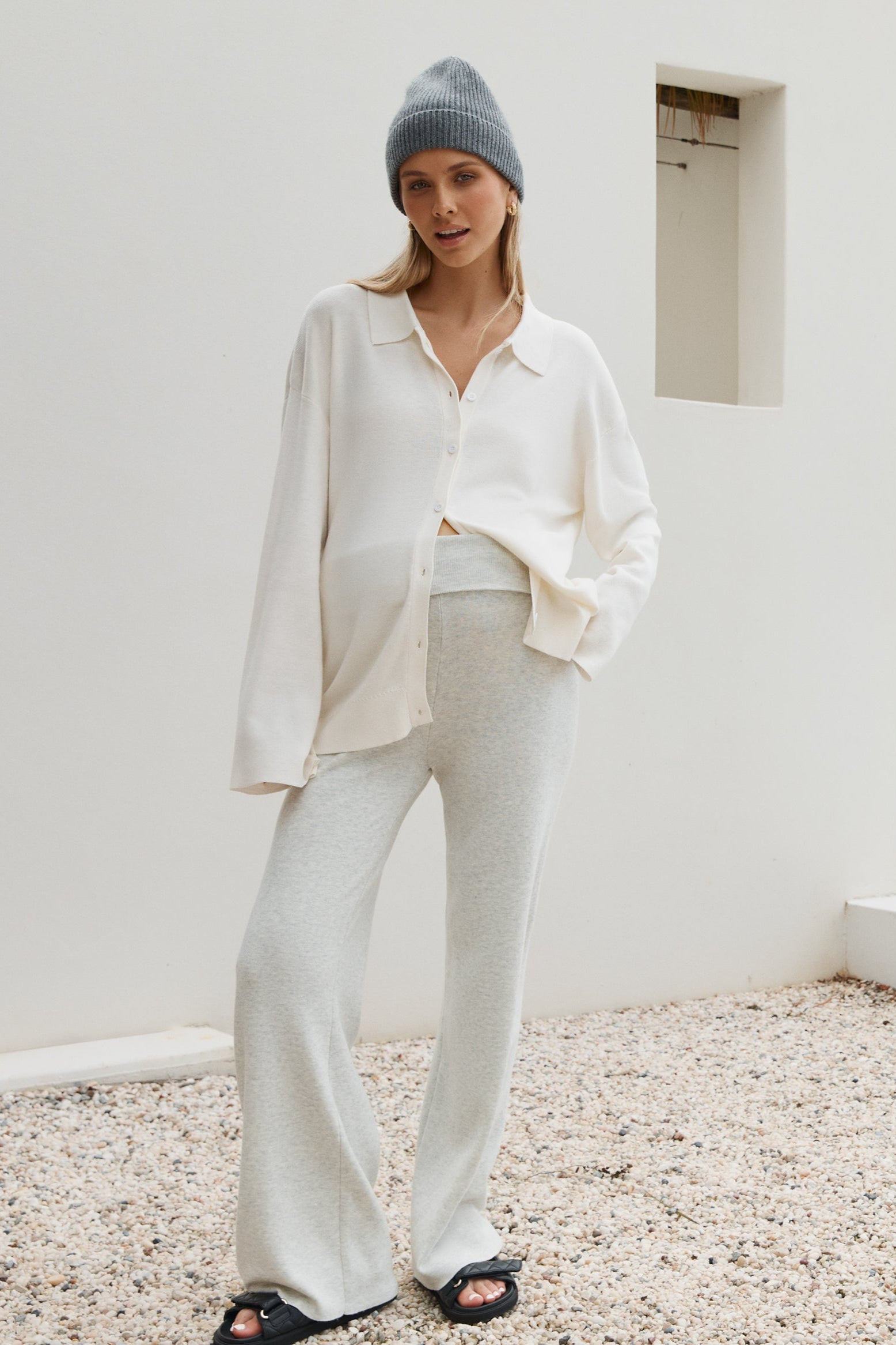 Foldover Knit Pant (Cloud) | Legoe Heritage Maternity APAC