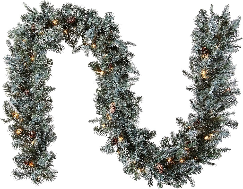 National Tree Company Pre-Lit 'Feel Real' Artificial Christmas Garland, Green, Arctic Spruce, Whi... | Amazon (US)