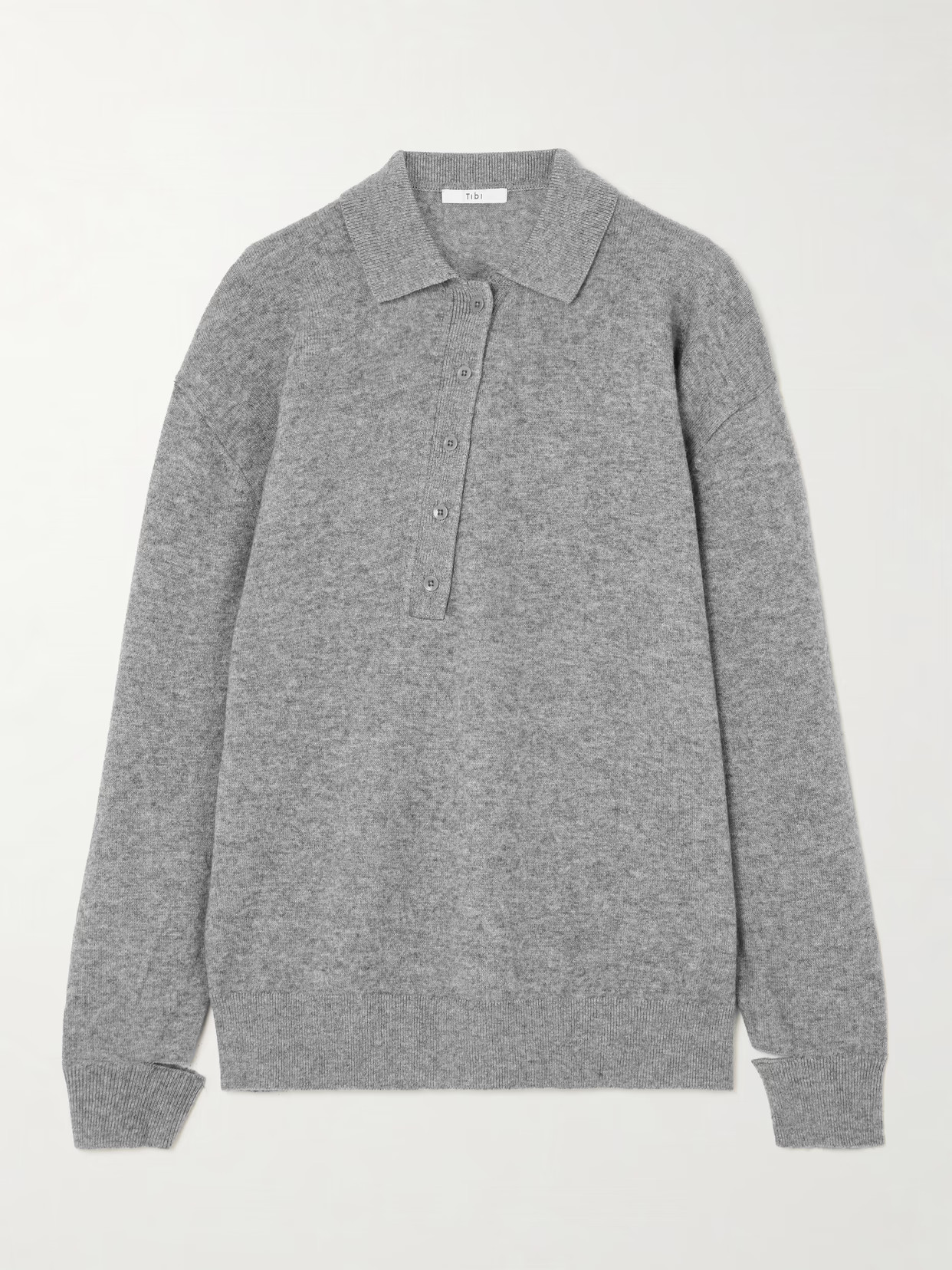 Tibi - Oversized Wool And Cashmere-blend Polo Sweater - Gray | NET-A-PORTER (US)