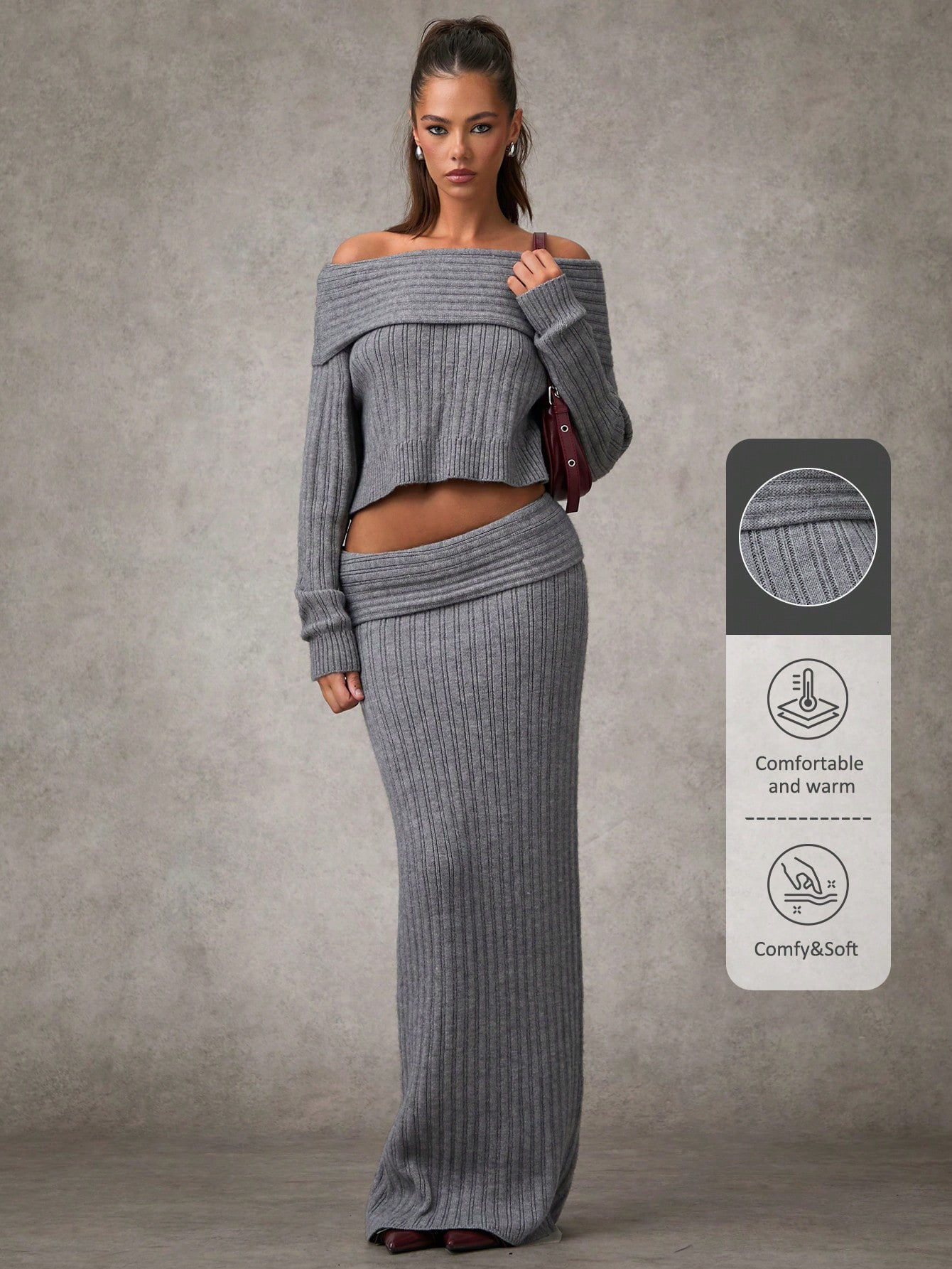 SHEIN BAE Women's Solid Color Ribbed Knit Casual Skirt Fall Women Fall Women Clothes Winter Outfi... | SHEIN